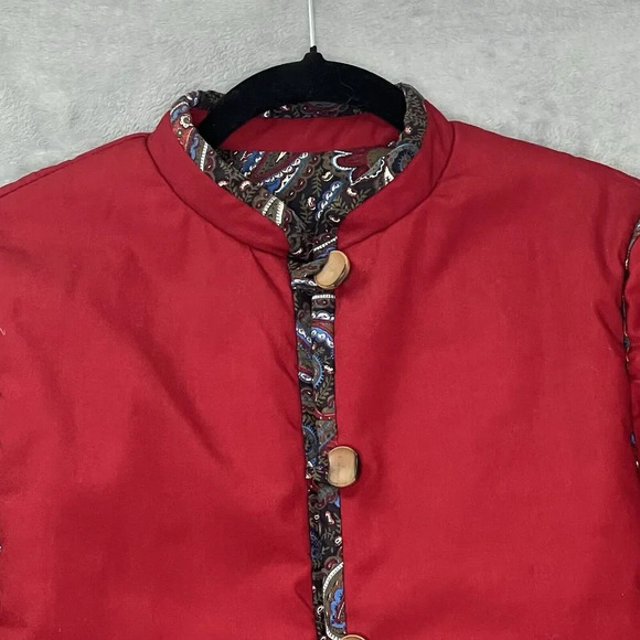 VTG Patchwork Asian Traditional Red Reversible Paisley Geometric Jacket Sz M - Picture 4 of 13